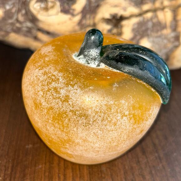 Franco Moretti Murano Scavo glass apple figurine orange & green